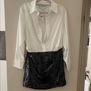 White and Black Sequin Dress Shirt